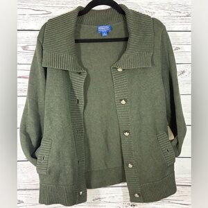 Pendleton Olive Shawl-Collar Ribbed Vintage Granny Cardigan in Size Large Petite